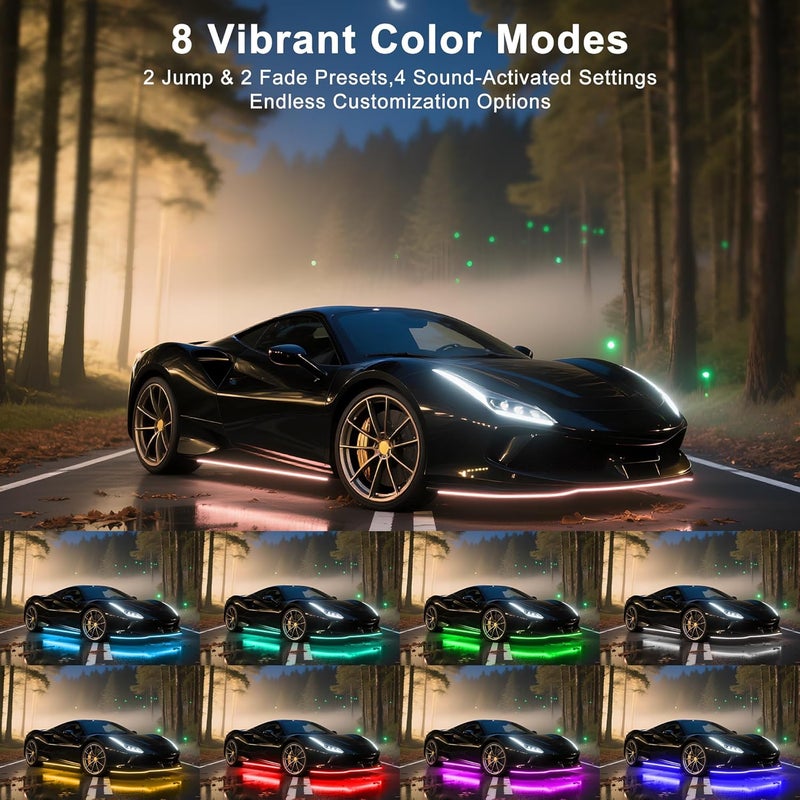 Ligrel Underglow LED Lights for Cars - 6PCS RGB Neon Light Kit with 360 LEDs, Bluetooth APP Control, 8 Colors/Music Sync, Waterproof PVC Strips for Cars, Trucks, SUVs - Image 2